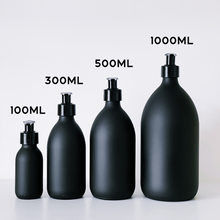 Load image into Gallery viewer, Matt Black Glass Dispenser Bottle With Black Plastic Pump
