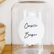 Load image into Gallery viewer, 7.5cm Round White Script Font Waterproof Personalised Labels
