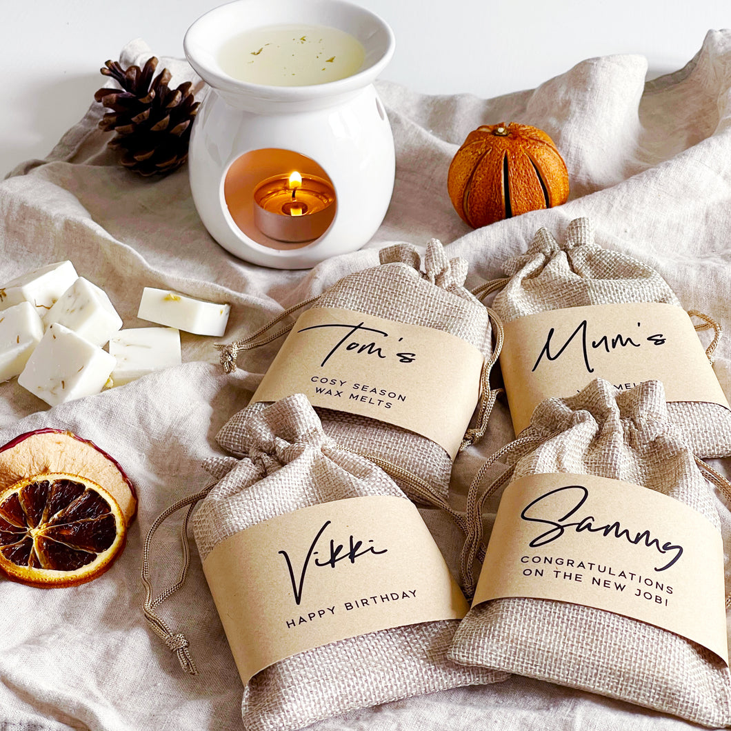 Bag Of 6 Botanical Wax Melts And Personalised Label