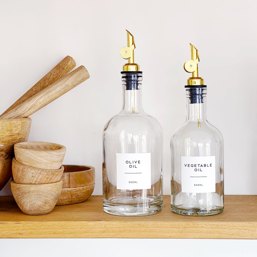 Chunky Glass Oil/Vinegar Pourer Bottle With Optional White Personalised Label