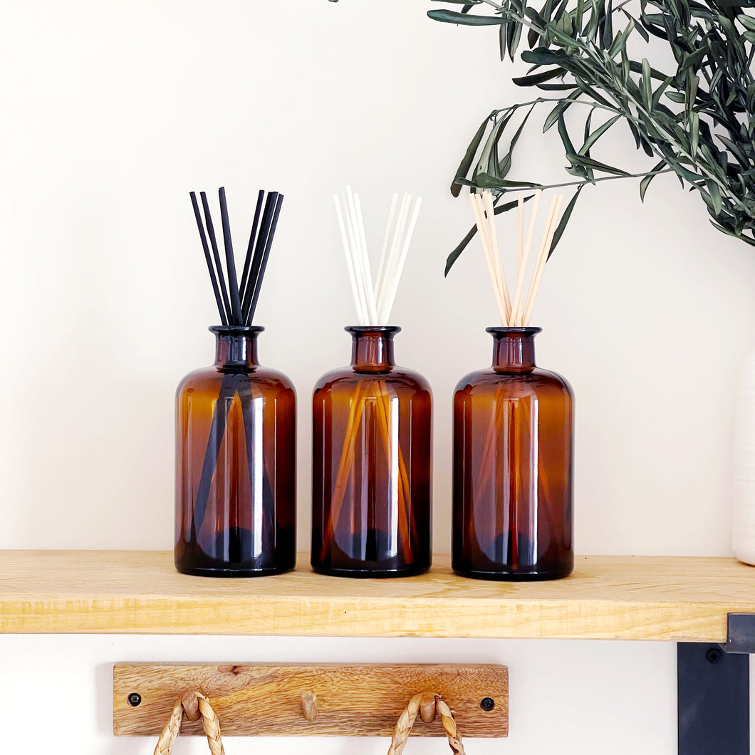 Large Amber Glass Diffuser Bottle And Reeds