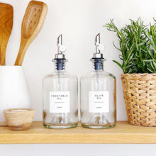 Load image into Gallery viewer, Clear Glass Oil / Vinegar Pourer Bottle With Personalised Label
