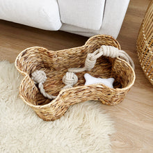 Load image into Gallery viewer, Bone Shaped Water Hyacinth Pet Storage Basket
