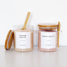 Load image into Gallery viewer, Glass Storage Jar With White Waterproof Personalised Label, Natural Bamboo Lid And Spoon
