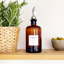 Load image into Gallery viewer, Amber Glass Oil / Vinegar Pourer Bottle With Personalised Label
