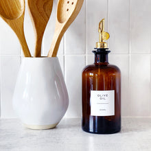 Load image into Gallery viewer, Amber Glass Oil / Vinegar Pourer Bottle With Personalised Label
