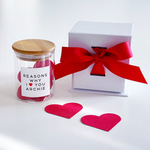 Load image into Gallery viewer, Reasons Why I Love You Jar, Gift Box &amp; Hearts
