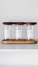 Load and play video in Gallery viewer, Tea, Coffee, Sugar Jars - Set Of 3 - Optional Wooden Tray
