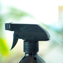 Load image into Gallery viewer, Amber Bottle With Stamped Personalised Label And Black Trigger Spray
