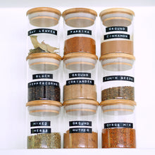 Load image into Gallery viewer, Glass Spice Jar With Stamped Personalised Label And Bamboo Lid
