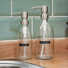 Load image into Gallery viewer, Clear Dispenser Bottle With Stamped Personalised Label &amp; Metal Pump
