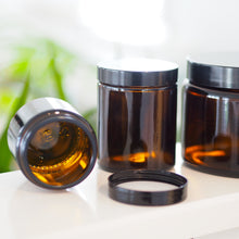 Load image into Gallery viewer, Refillable Amber Glass Jar With Optional Stamped Personalised Label
