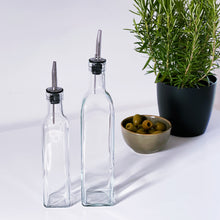 Load image into Gallery viewer, Glass Oil/Vinegar Pourer Bottle With Optional White Personalised Label
