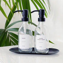 Load image into Gallery viewer, Clear Glass Dispenser Bottle With White Personalised Label And Metal Pump
