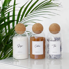 Load image into Gallery viewer, Cork Ball Glass Jar With White Personalised Script Label
