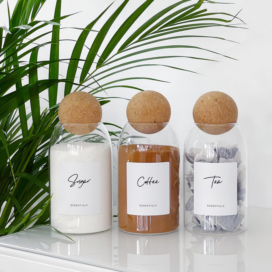 Cork Ball Glass Jar With White Personalised Script Label