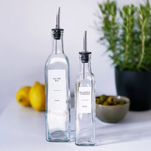 Load image into Gallery viewer, Glass Oil/Vinegar Pourer Bottle With Optional White Personalised Label
