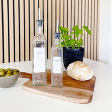 Load image into Gallery viewer, Glass Oil/Vinegar Pourer Bottle With Optional White Personalised Label
