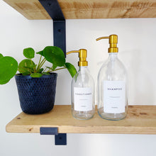 Load image into Gallery viewer, Clear Glass Dispenser Bottle With White Personalised Label And Metal Pump
