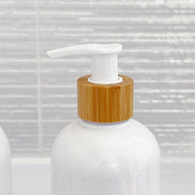 Load image into Gallery viewer, White Plastic Dispenser Bottle With White Personalised Label And Bamboo Pump
