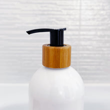 Load image into Gallery viewer, White Plastic Dispenser Bottle With White Personalised Label And Bamboo Pump
